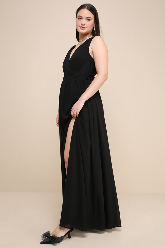 Thoughts of Hue Black Surplice Maxi Dress