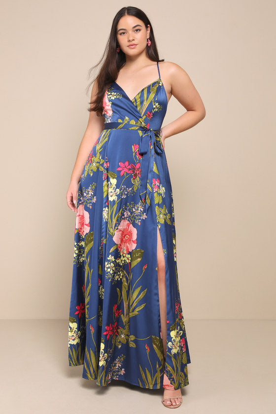 Still the One Blue Floral Print Satin Maxi Dress