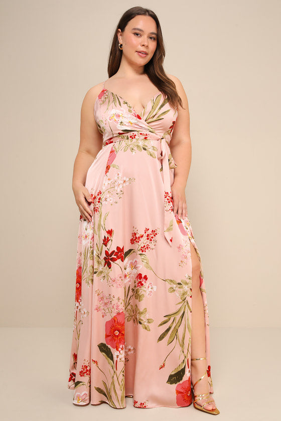 Still the One Blush Pink Floral Print Satin Maxi Dress