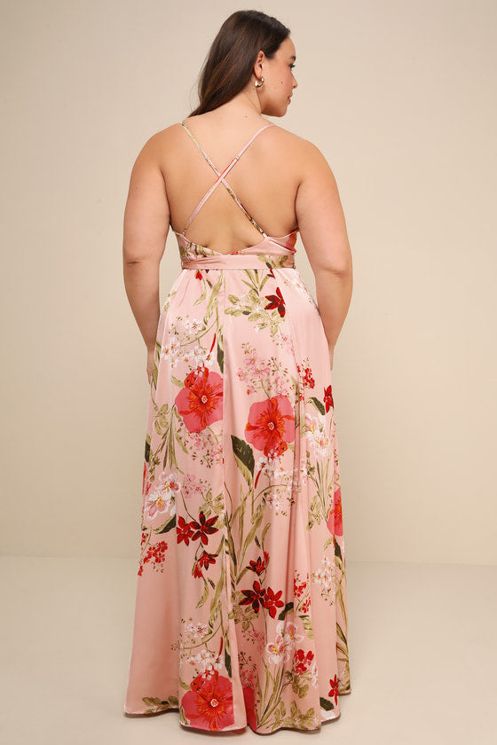 Still the One Blush Pink Floral Print Satin Maxi Dress