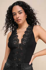 Ravalli Black Lace Ribbed Sleeveless Bodysuit