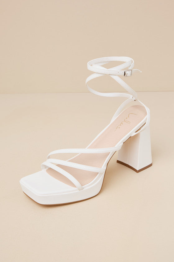 Antonnia White Strappy High Heel Ankle Wrap Sandals