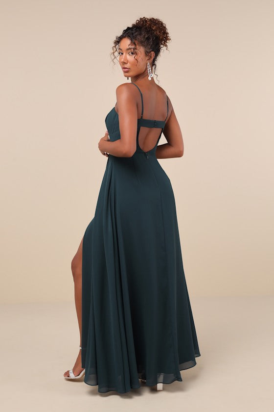 Stunning Grace Emerald Green Cutout A-Line Maxi Dress