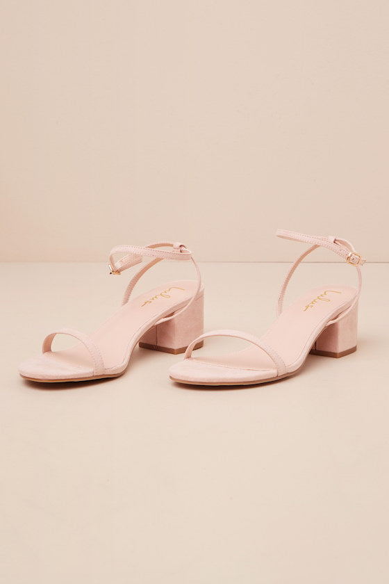 Julie Light Nude Suede Ankle Strap Heels