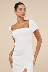 Magnificent Impression White Square Neck Short Sleeve Maxi Dress