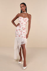 Prettiest Entrance Blush Pink Floral Lace Strapless Maxi Dress