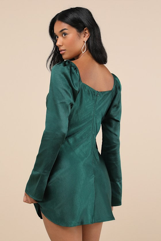Sensational Fate Emerald Green Satin Cowl Neck Mini Dress