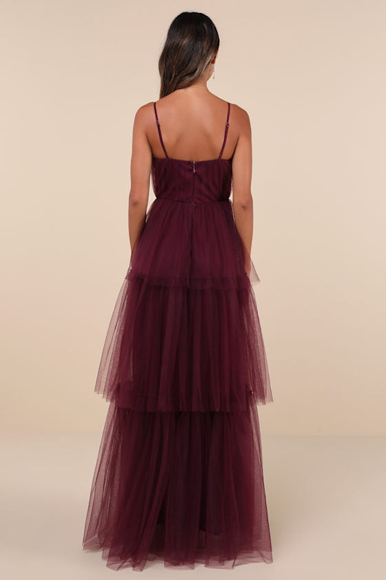 Unforgettable Poise Plum Purple Tulle Bustier Tiered Maxi Dress