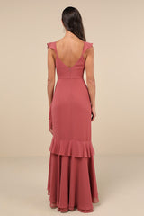 Charming Event Rusty Rose Asymmetrical Ruffled Maxi Dress