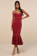 Found Your Love Wine Red Lace Sleeveless Trumpet Midi Dress