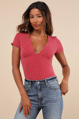 Stylish Appeal Berry Pink Textured Short Sleeve Top