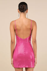 Immaculate Energy Shiny Pink Dotted Mesh Bodycon Mini Dress