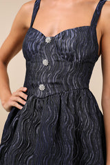 Charmingly Precious Navy Pleated Textured Bustier Mini Dress
