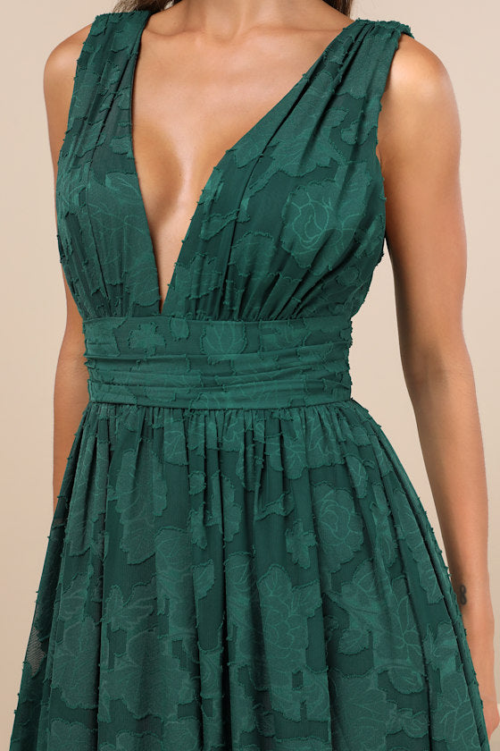 Sweet Sophistication Green Burnout Floral Maxi Dress