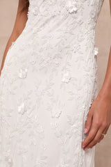 Extraordinary Glamour White 3D Floral Beaded Backless Maxi Dress