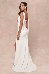 Splendid Love White Bustier Tie-Strap Mermaid Maxi Dress