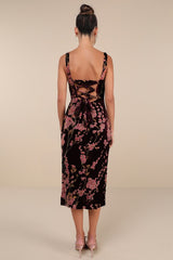Romantic Stunner Plum Floral Burnout Velvet Lace-Up Dress