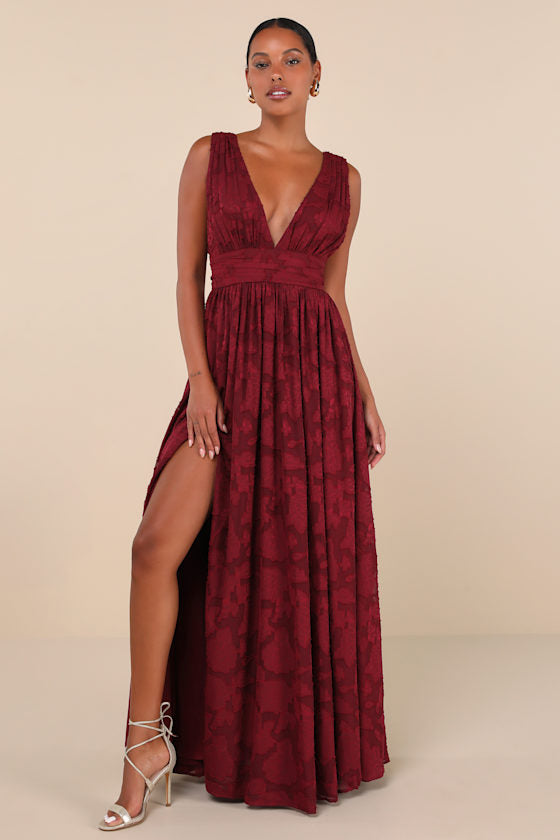 Sweet Sophistication Burgundy Burnout Floral Maxi Dress