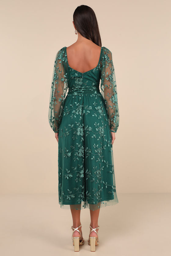 Darling Charisma Emerald Mesh Embroidered Midi Dress