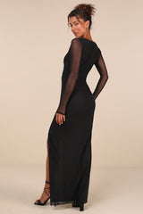 Remarkable Attitude Black Mesh Asymmetrical Cutout Maxi Dress