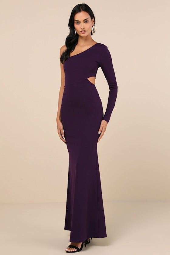 Wondrous Romance Dark Purple One-Shoulder Mermaid Maxi Dress