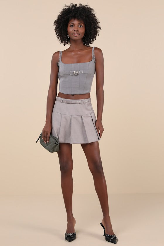 Perfect Bustier Ever Grey Ruffled Buckle Lace-Up Bustier Top