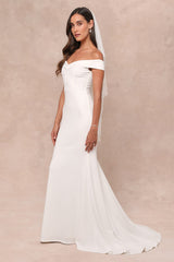 Arienne White Off-the-Shoulder Mermaid Maxi Dress