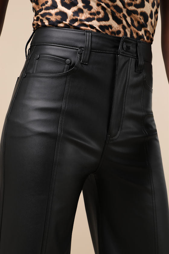 Far Out Vegan Black Vegan Leather High-Rise Wide-Leg Pants