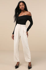Designated Cutie Black Long Sleeve Surplice Top