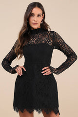Gorgeous Attraction Black Lace Structured Long Sleeve Mini Dress