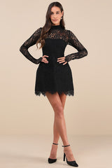 Gorgeous Attraction Black Lace Structured Long Sleeve Mini Dress