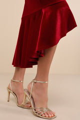 How Much I Care Wine Red Velvet Off-the-Shoulder Midi Dress