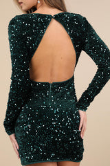 Marvelous Radiance Emerald Sequin Cutout Long Sleeve Mini Dress