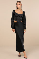 Glitteringly Gorgeous Black Rhinestone Cropped Long Sleeve Top