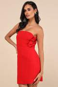 Harlee Red Strapless Bow Mini Dress