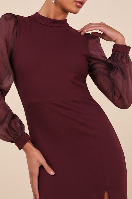 Seeking Sophistication Plum Backless Balloon Sleeve Maxi Dress