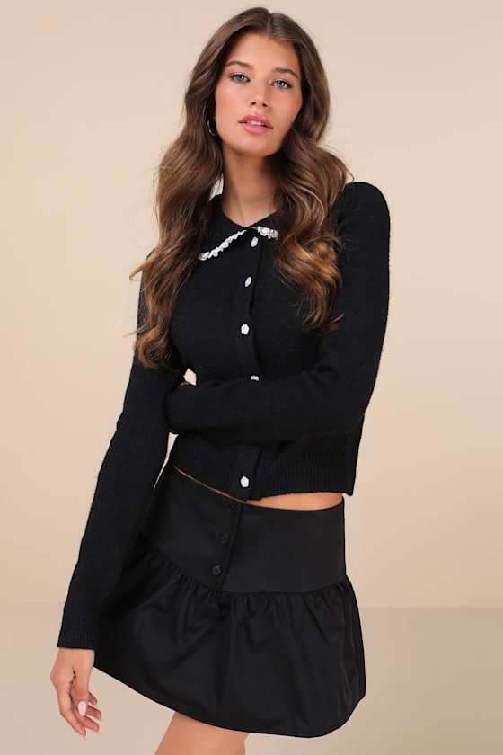 Rantifu Black Button-Front Mini Skirt
