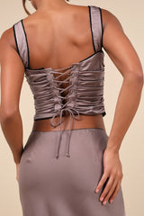 Stan Taupe Satin Ruched Crop Top