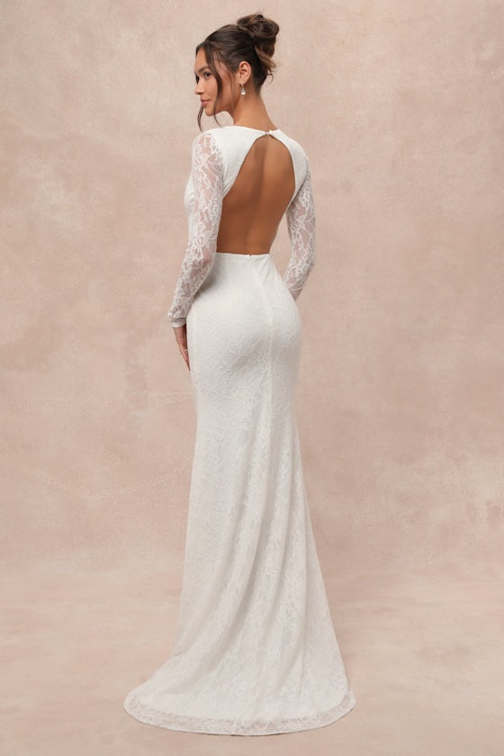 Emmersyn White Lace Backless Maxi Dress