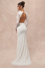 Emmersyn White Lace Backless Maxi Dress
