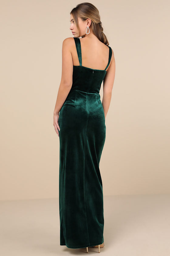 Pristine Luxury Emerald Green Velvet Bustier Maxi Dress