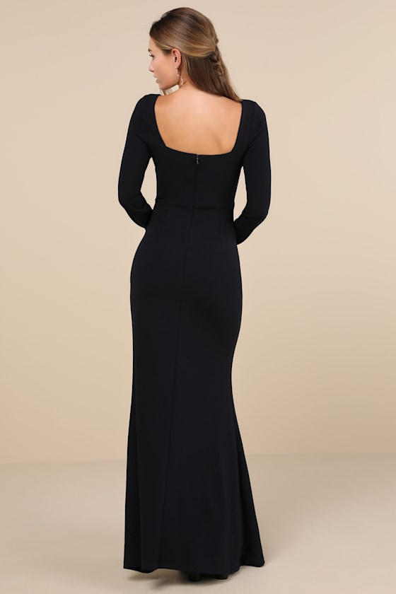 Infinitely Elegant Midnight Blue Long Sleeve Maxi Dress