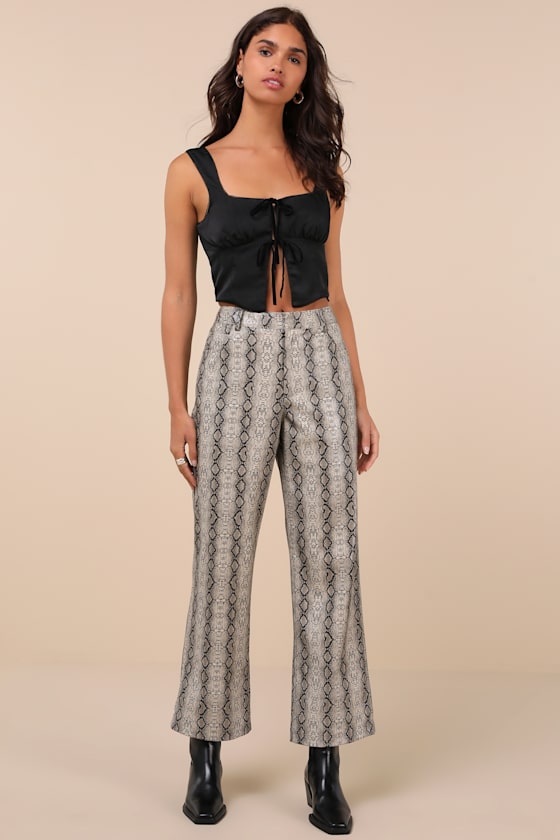 Wildly Captivating Grey Snake Print Vegan Leather Pants