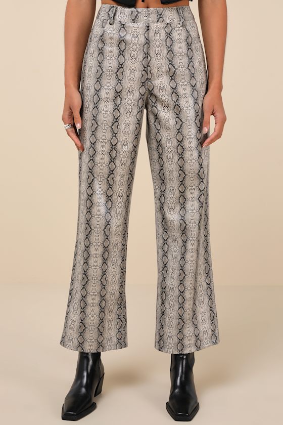 Wildly Captivating Grey Snake Print Vegan Leather Pants