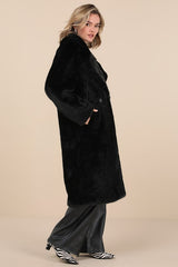 Murial Black Faux Fur Double-Breasted Coat