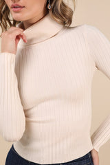 Perfected Comfort Beige Turtleneck Sweater Top