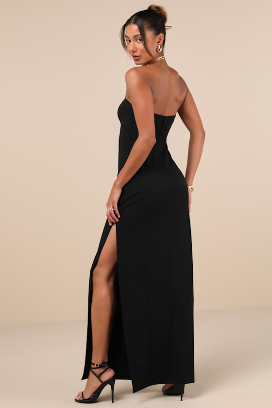 Famous Icon Black Strapless Column Maxi Dress