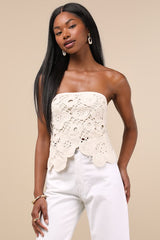 Envied Attitude Beige Crochet Strapless Crop Top