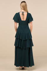 Midnight Mood Emerald Green Tiered Maxi Dress