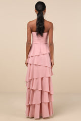 Gorgeous Essence Blush Strapless Tiered Maxi Dress